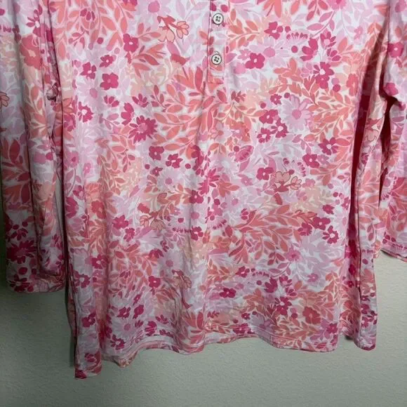 Croft & Barrow Shirt Women's Petite Large V-Neck 3/4 Sleeve Floral Collared - Picture 4 of 7